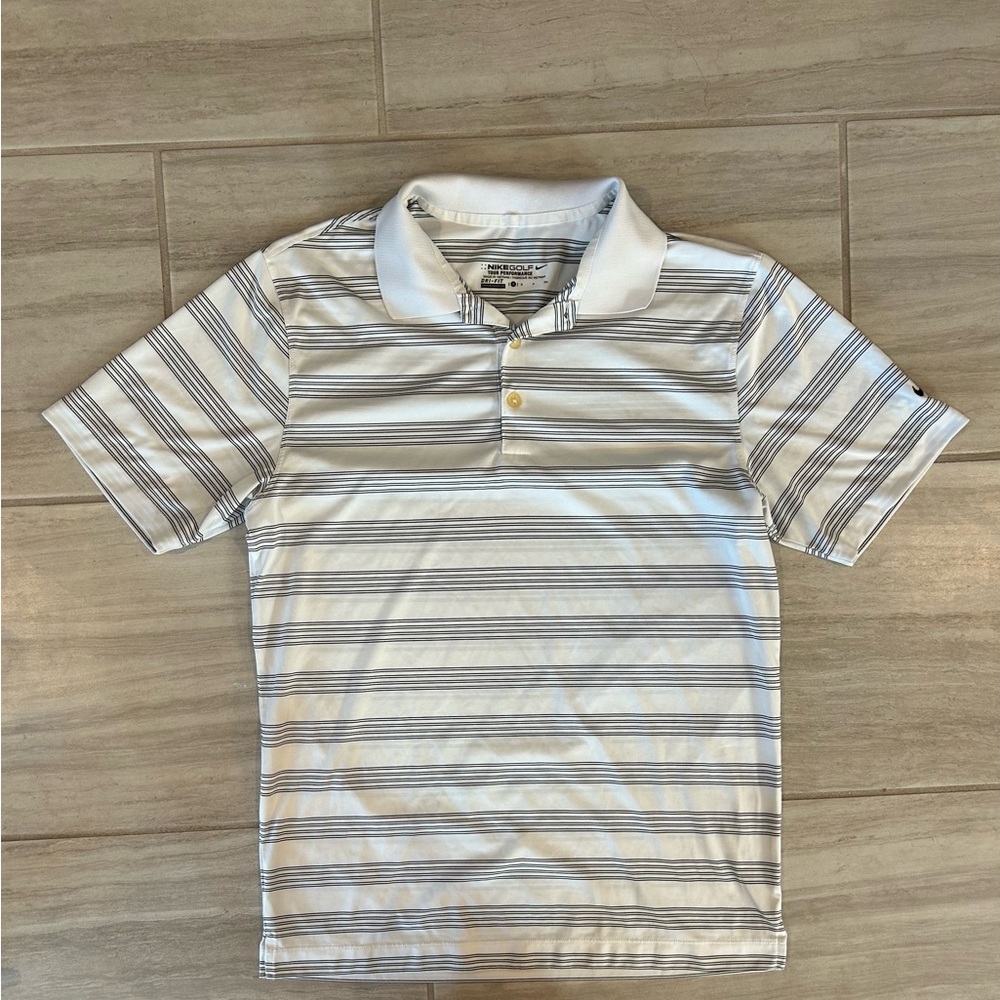 Nike Striped Polo Shirt in White and Gray